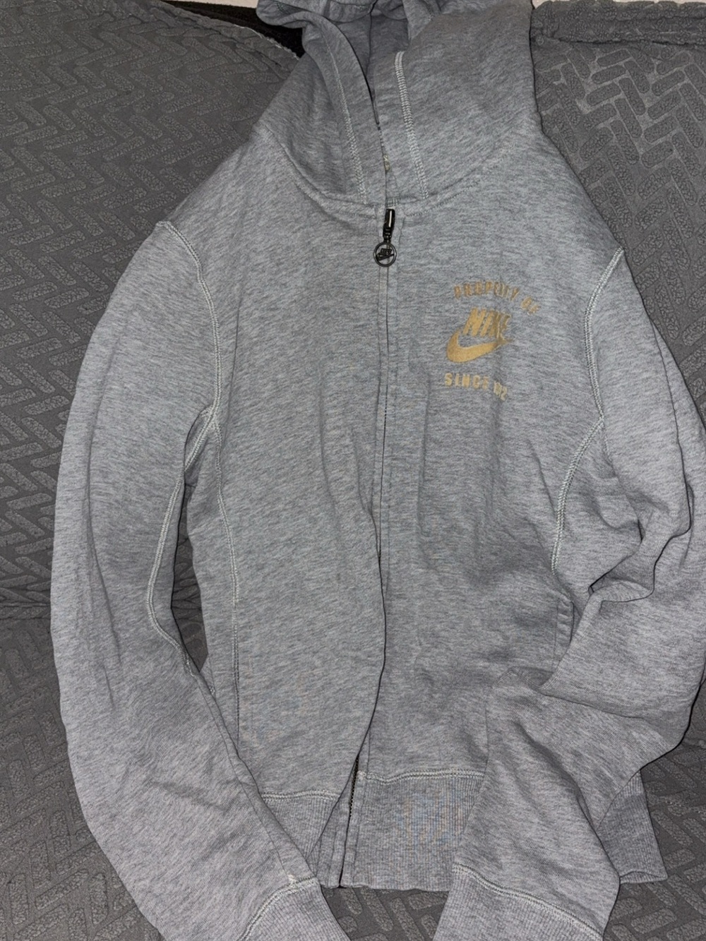 Nike Gray Zip-Up Hoodie Jacket with Gold Logo